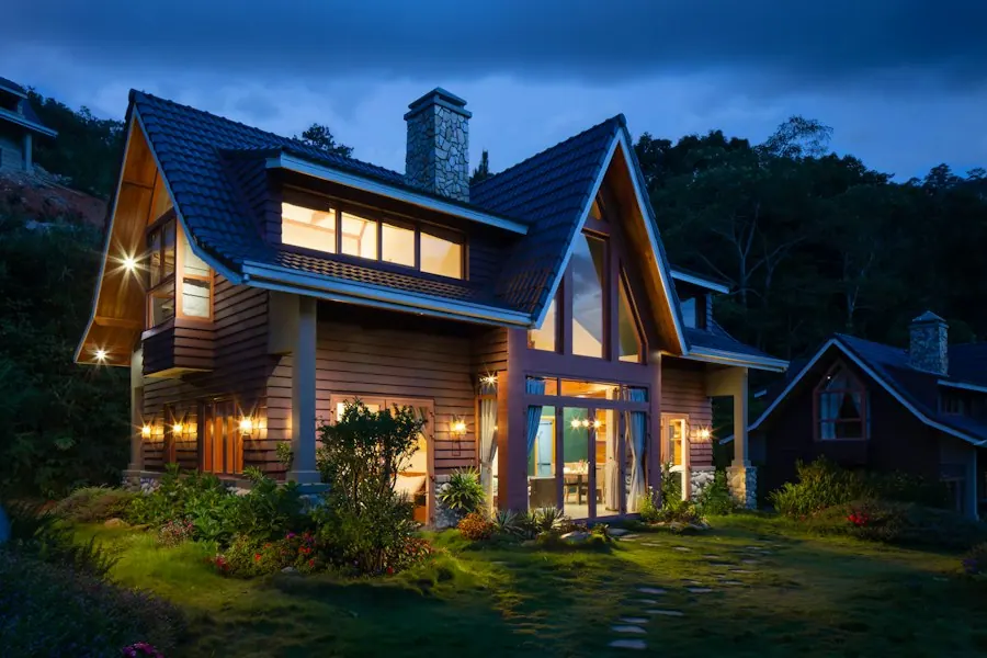 A contemporary house exterior at dusk
