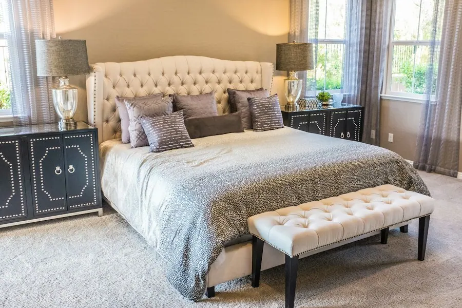 A calm bedroom suite with morning light